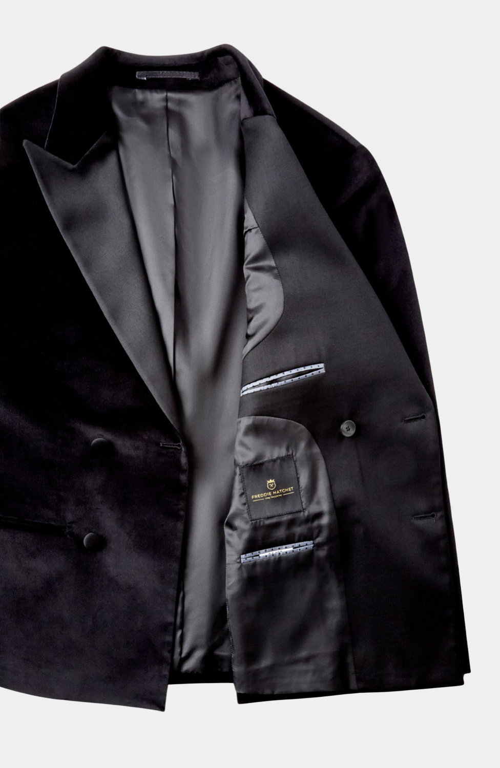 BLACK VELVET DOUBLE BREASTED TUXEDO JACKET