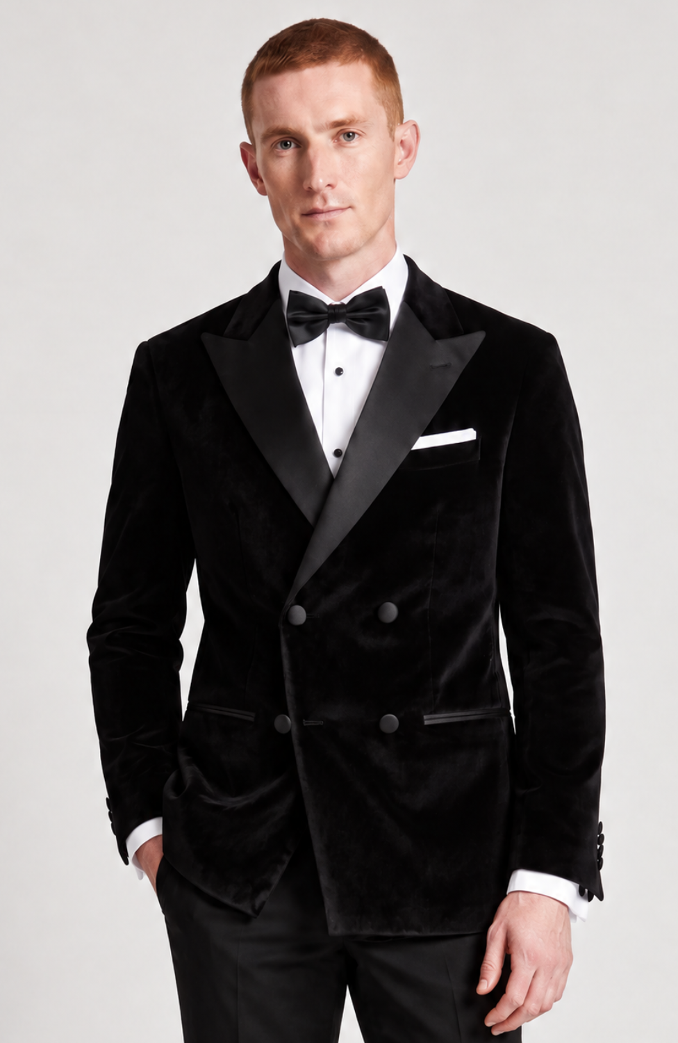 BLACK VELVET DOUBLE BREASTED TUXEDO JACKET