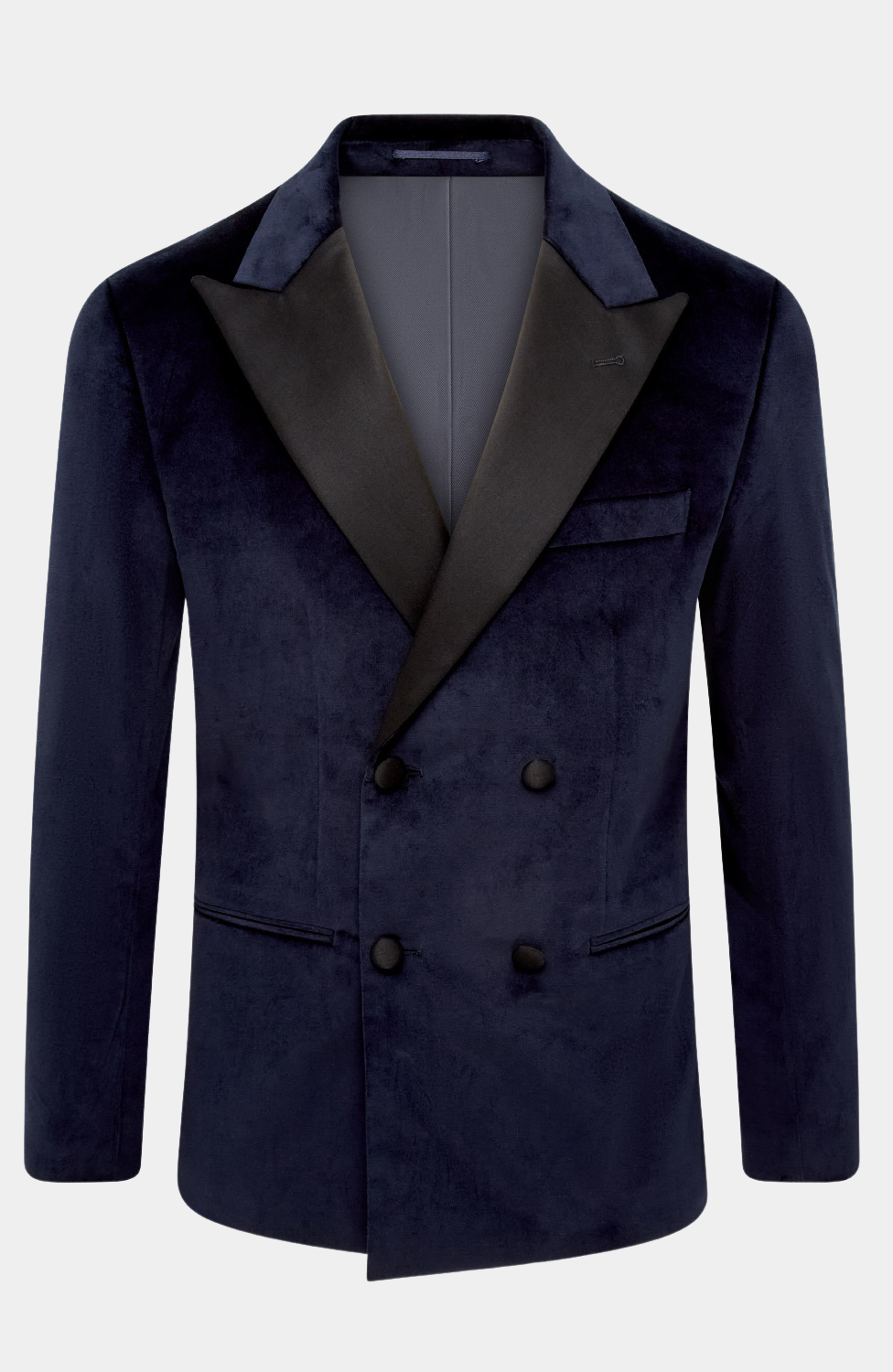 NAVY VELVET DOUBLE BREASTED TUXEDO JACKET