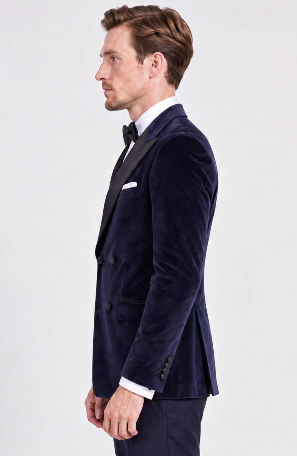 NAVY VELVET DOUBLE BREASTED TUXEDO JACKET