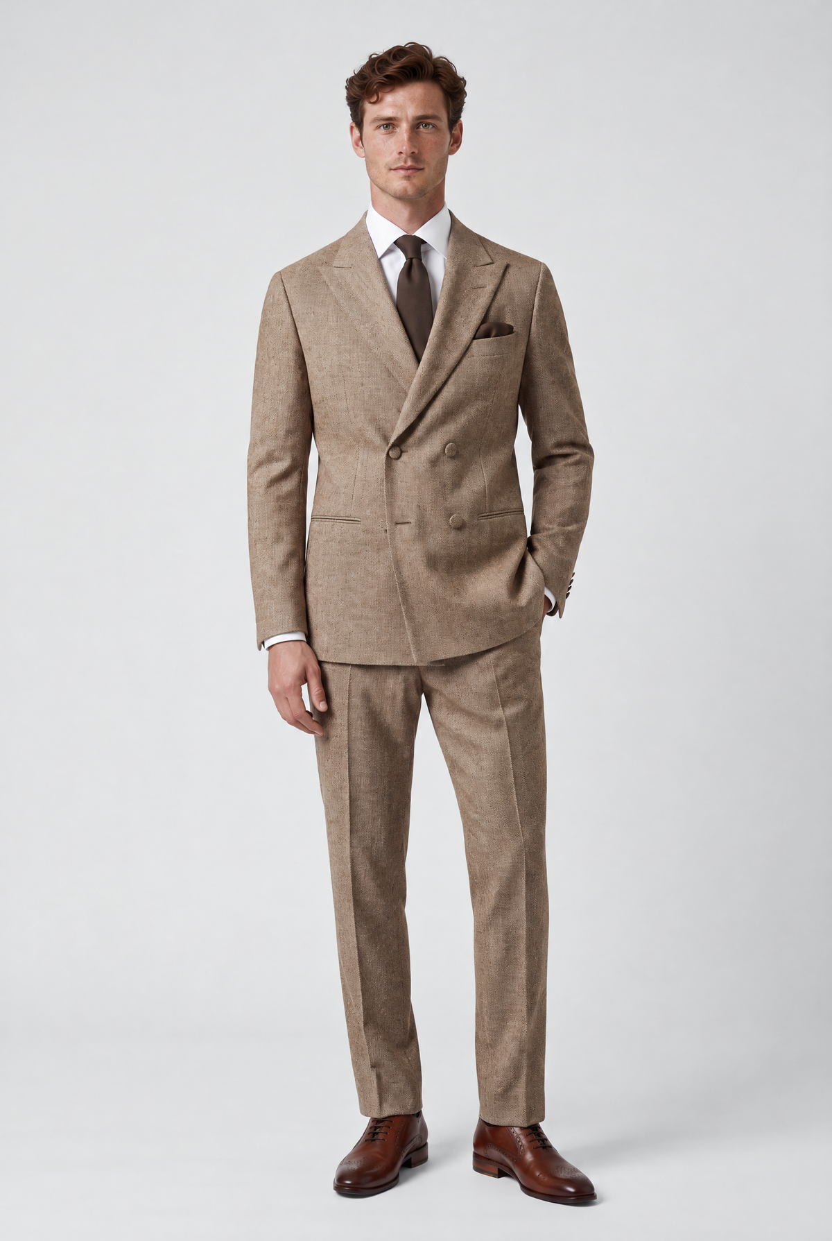 WESTRAY HERRINGBONE 3 PIECE DOUBLE BREASTED SUIT